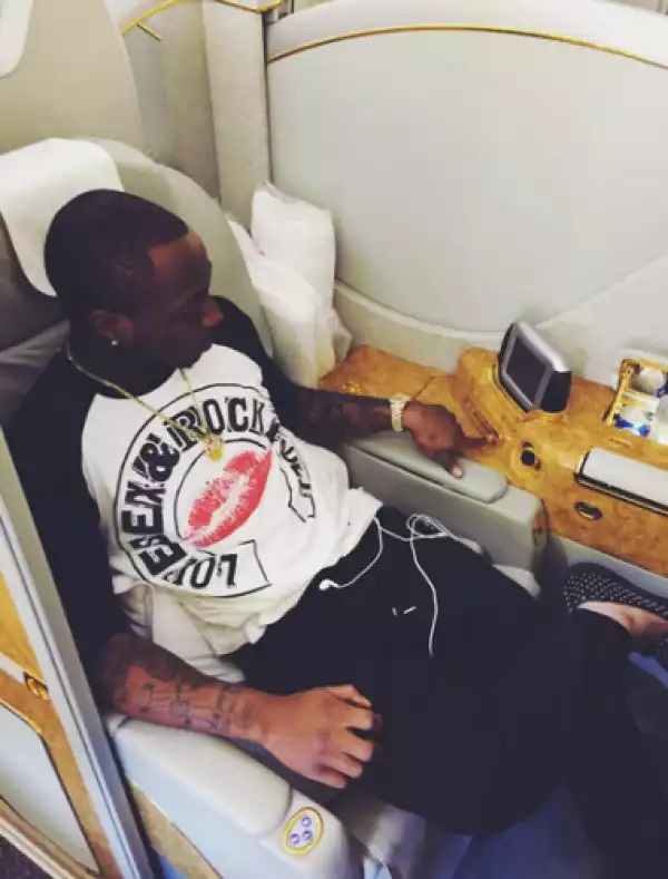 Davido Fly In Emirates First Class To U.S To Continue His Album Work [See Photo]